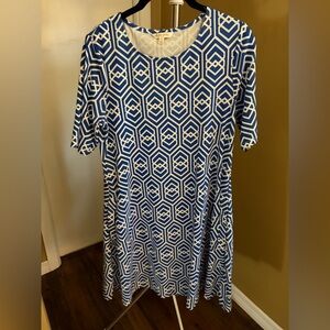 Blue and White Geometric Dress